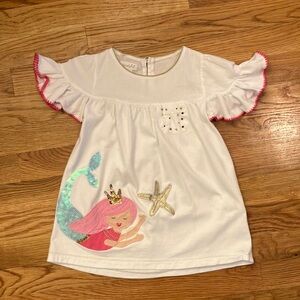 Mud Pie White and Pink Mermaid Short Sleeve Dress with Ruffled Sleeves 2T